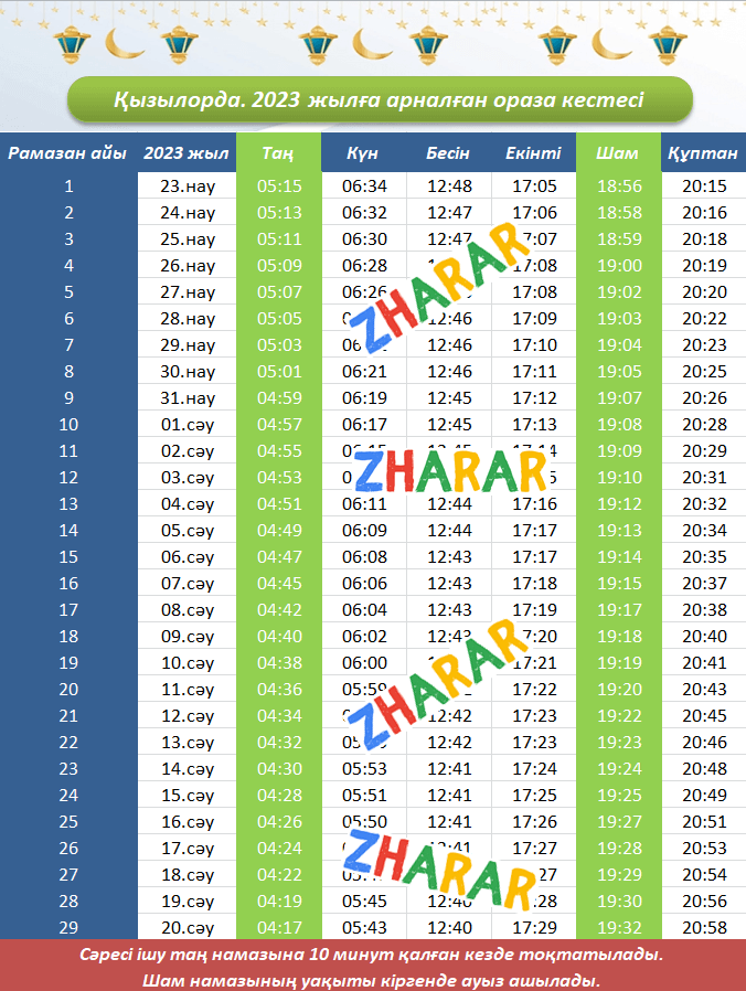 Демалыс күндері 2023 кестесі