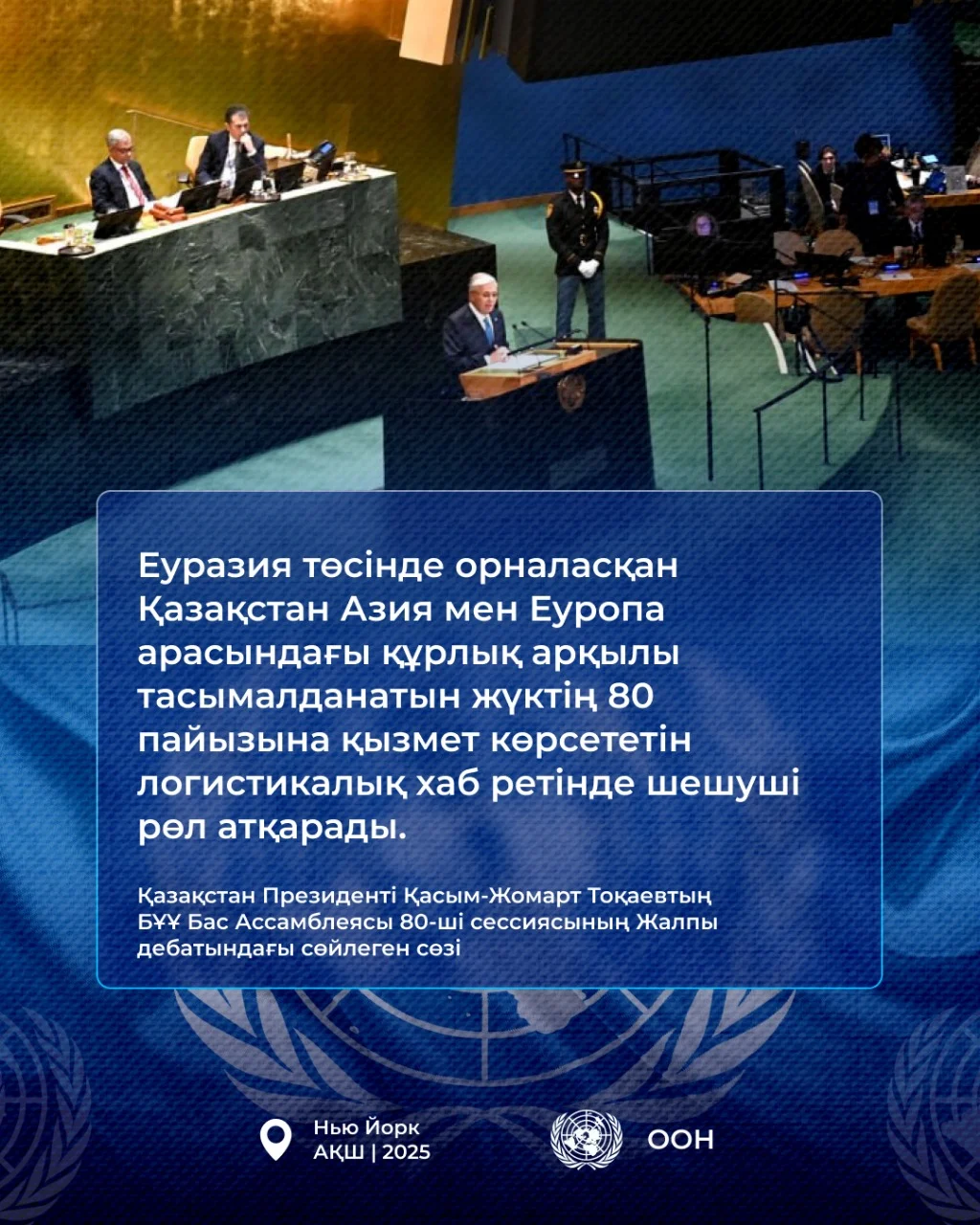 Қазақстан Президенті Қасым-Жомарт Тоқаевтың БҰҰ Бас Ассамблеясының 80-ші сессиясындағы Жалпы дебатта сөйлеген сөзі